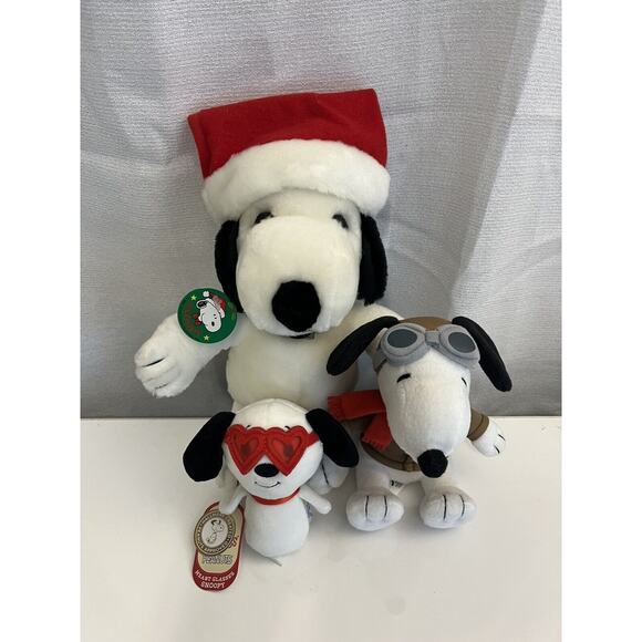 SNOOPY PLUSH TRIO *SOME TAGS* Santa Christmas Heart Glasses ITTY BITTY Metlife - Picture 2 of 7